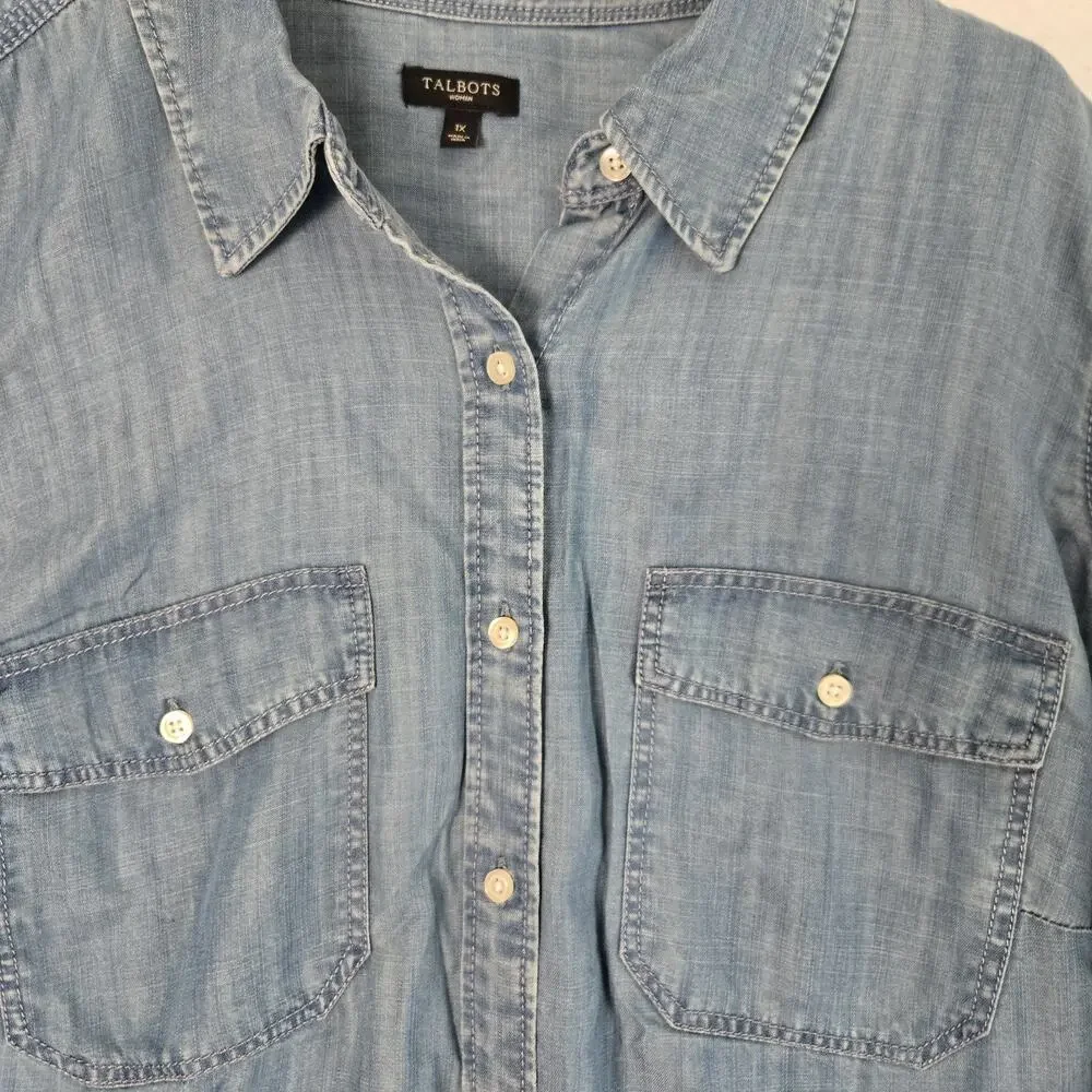 Pre-Owned Talbots Blue Size 1X Button Down Or Roll Up And Button Sleeves EUC - Picture 5 of 10